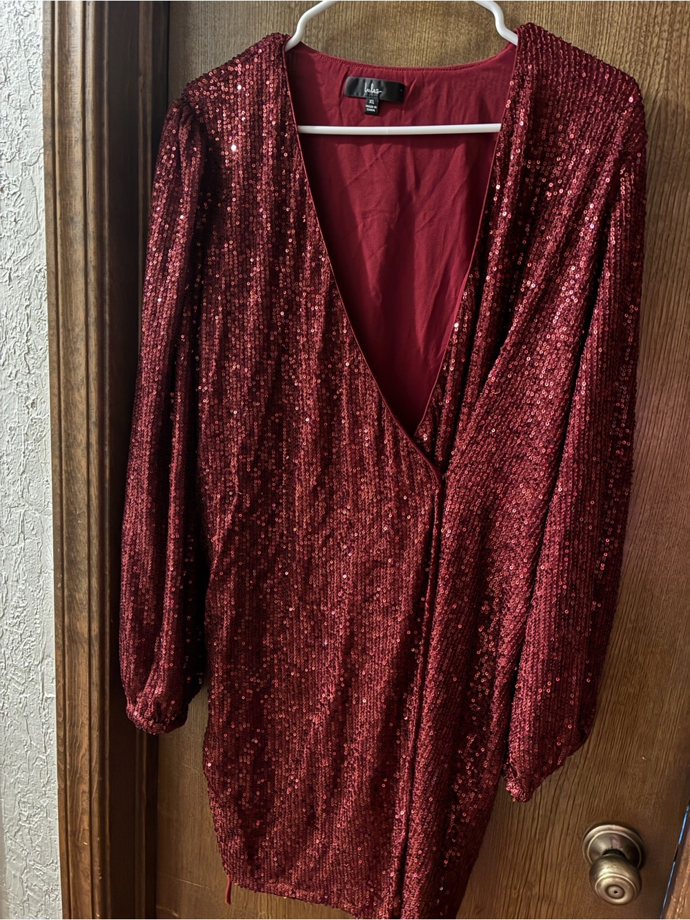 Lulu's Burgundy Red Sequin Wrap Dress